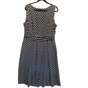 Perceptions New York Navy Blue White Polka Dot Sleeveless Empire Waist Dress‎ XL